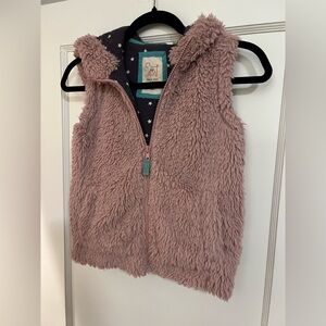Kids’ Mini Boden dusty rose hooded zip up vest, size 7-8